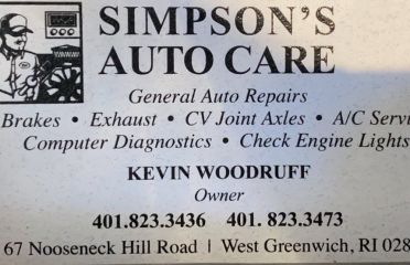 Simpson’s Auto Care – Auto repair shop in West Greenwich RI